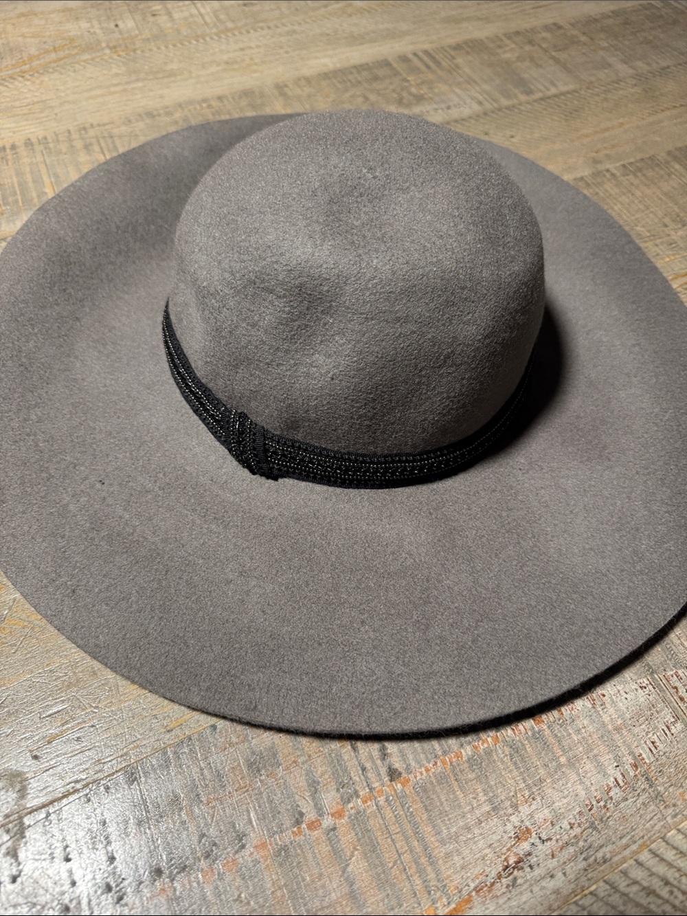 C.C Gray Felt Wide-Brim Hat with Black Band